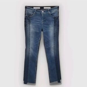 Pilcro & The Letterpress Mid-Rise Straight Leg Raw Hem Distressed Denim Jeans 28